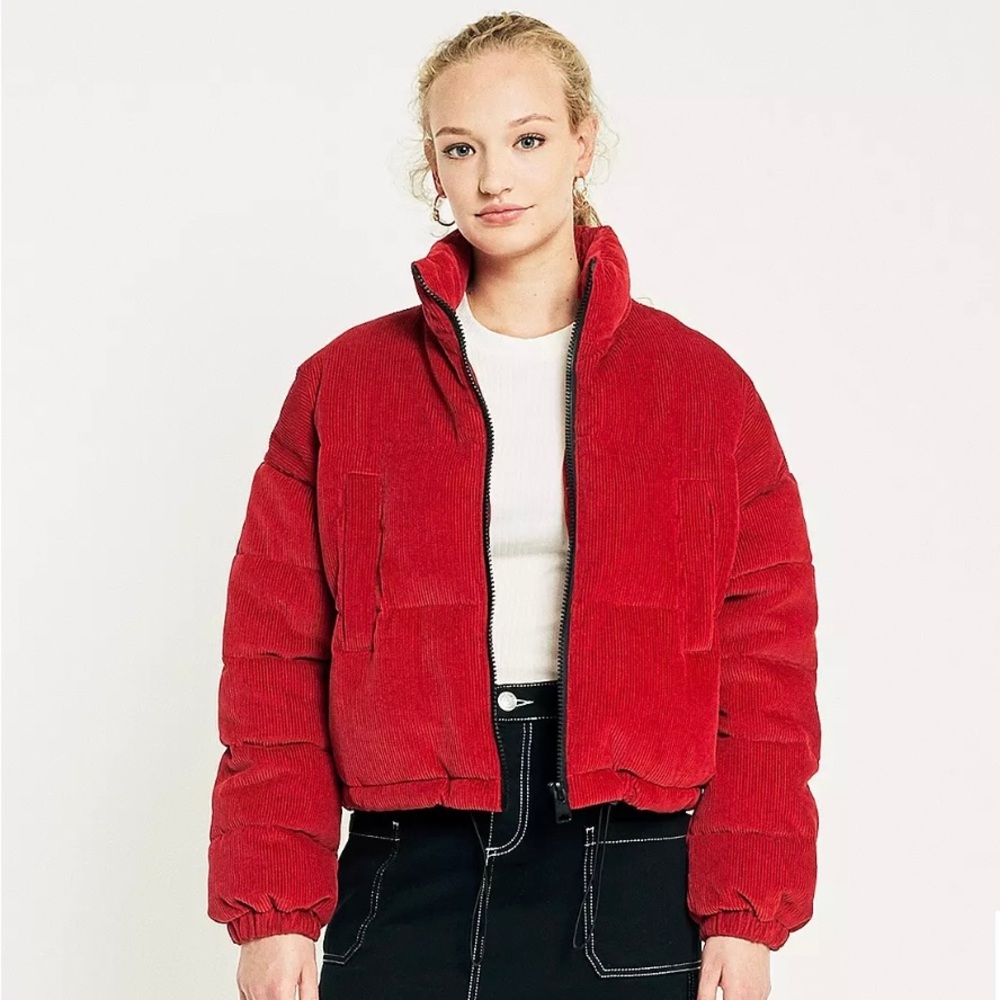 Red Corduroy Puffer Jacket from Urban Outfitters